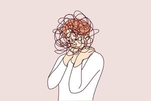 Man suffers from confusion of thoughts and mental disorder causing loss of coordination vector