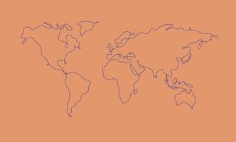 World map in pen line style drawing on salmon color background vector