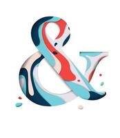 Decorative vivid symbol and with splash carved on white paper with colorful blue abstract graphics on the background vector