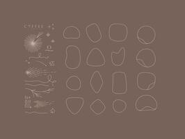 Set of modern light decorative elements and frames to create your own design, drawing in minimalism line style vector