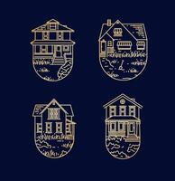 Set of house badges different forms drawing in flat style on dark blue background vector