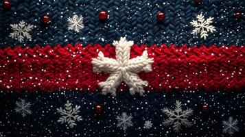 Textured knit pattern in red, black, and white colors perfect for winter garments photo