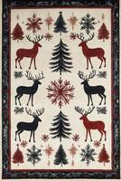 Festive reindeer and pine trees pattern in vibrant colors for holiday decorations photo