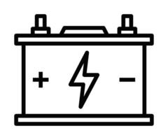Simple icon of a car battery with a lightning bolt, symbolizing energy, automotive, and power supply. Editable stroke. vector