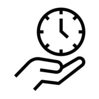 Simple icon of a hand holding a clock, symbolizing time management, productivity, and deadlines. Editable stroke. vector