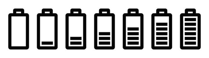 Simple icon showing different battery charge levels, symbolizing power, energy, and technology. Editable stroke. vector