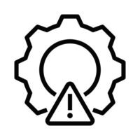 Icon of a gear with a warning triangle inside, symbolizing system error, caution, or technical alert. Editable stroke. vector
