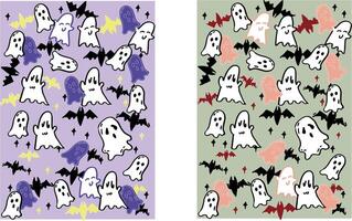 A set of hand drawn soft toned halloween theme background image materials. There are cute ghosts bats and stars above vector
