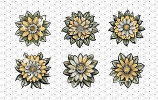 Ornate yellow and black floral patterns with polka dot background vector