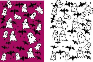 A set of hand drawn joyful halloween theme background image materials. There are cute ghosts bats and stars above vector