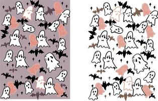 A set of hand drawn joyful halloween theme background image materials. There are cute ghosts bats and stars above vector