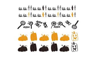 A set of hand drawn halloween theme pattern image materials. Candle Crystal candy colored pumpkins patterns vector