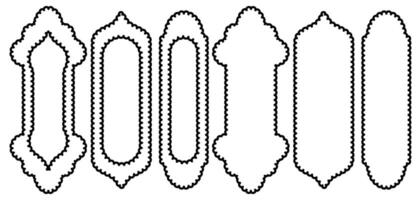 Set of scallop edge frames shapes isolated on white background Zigzag wavy forms Islamic arabian window lace silhouette border Decorative collection Abstract design tag stickers illustrations. vector