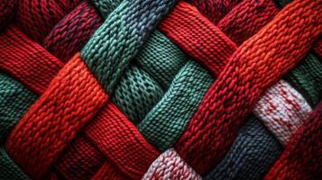 Textured knit pattern in red, black, and white colors perfect for winter garments photo