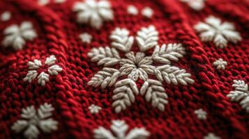 Textured knit pattern in red, black, and white colors perfect for winter garments photo