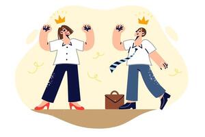 Narcissistic managers with crowns over heads feel own importance due to superiority over colleagues vector