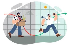 Life cycle of business man who was fired and found new job in corporation with high incomes vector