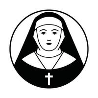 Nun Icon in Black and White with Cross Necklace in Circular Frame vector
