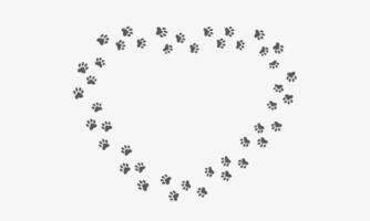 Animal track frame, paw prints with empty space for text. Heart shaped border vector