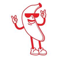 Banana Groovy line cartoon fruit mascot vector