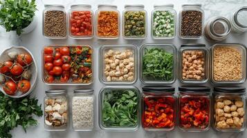 Vibrant meal prep with fresh salmon, veggies, and grains for healthy eating photo