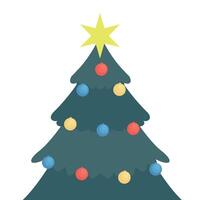 Christmas tree. Decorated Christmas tree with colorful ornaments and a bright star on top in a simple holiday design vector