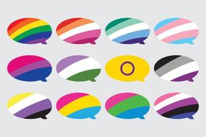 LGBTQIA speech bubble shape pride flag flat design icon set. Pride month concept. vector