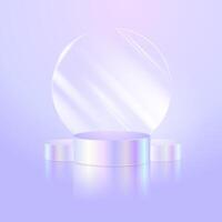 Holographic platform podium and transparent glass display realistic modern design for product presentation,cosmetics beauty mockup, showcase.Podium for advertising.Universal background platform. vector