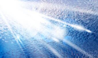 Sun rays light effect overlay on frosted reflection ribbed glass creative banner design.Sunlight glare creates realistic effect.Sunbeams glare illustration realistic style.Modern background vector