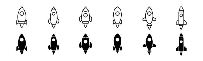 Rocket icon set. Line and glyph space shuttle. Spaceship icon set vector