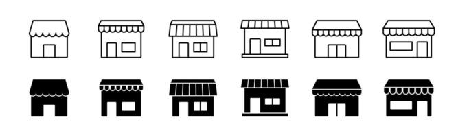 Store icon set. Line and glyph store shop. Outline marketplace building vector