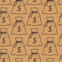 Seamless pattern with money bag. Hand drawn illustration in sketch style. vector