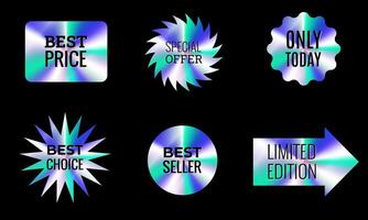 gradient set of holographic labels and stickers, shining labels and tags vector