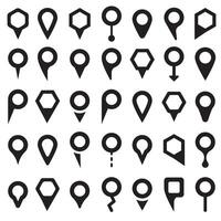 black map pointer icons set on white background. Collection of 45 icons vector