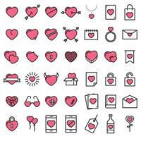 Set of 42 simple icons with heart for Valentines day vector