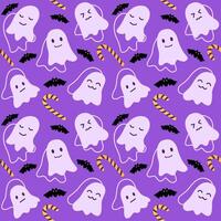 halloween seamless pattern with illustrations of ghosts, candy canes and bats for background, printing, decoration vector