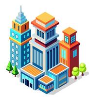 Isometric city building with trees and buildings vector