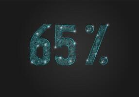 Abstract isolated blue 65 percent sale concept. Polygonal illustration looks like stars in the blask night sky in spase or flying glass shards. Digital design for website, web, internet. vector