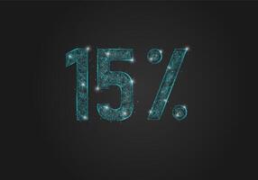 Abstract isolated blue 15 percent sale concept. Polygonal illustration looks like stars in the blask night sky in spase or flying glass shards. Digital design for website, web, internet. vector