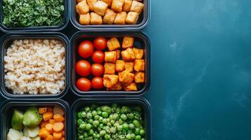 Vibrant meal prep with fresh salmon, veggies, and grains for healthy eating photo
