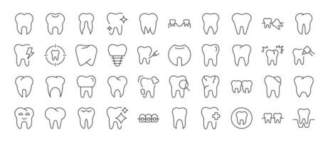 Tooth Outline Web Line Icons Collection. Editable Stroke. Minimalistic Linear Pictogram for Design of Cards, Apps, Banners, Posts vector