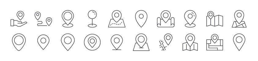 Map Pin Line Icon Bundle. Editable Stroke. Minimalistic Linear Pictogram for Design of Cards, Apps, Banners, Posts vector