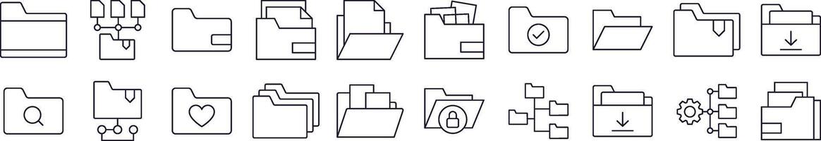 Collection of Line Icons of Computer Folder. Editable Stroke. Minimalistic Linear Pictogram for Design of Cards, Apps, Banners, Posts vector