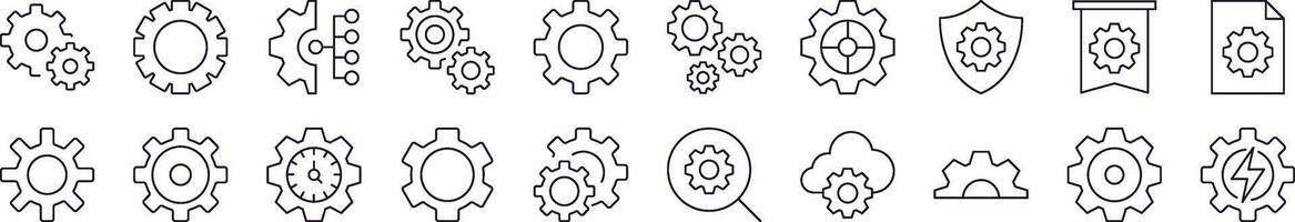 Gear Outline Web Line Icons Collection. Editable Stroke. Minimalistic Linear Pictogram for Design of Cards, Apps, Banners, Posts vector