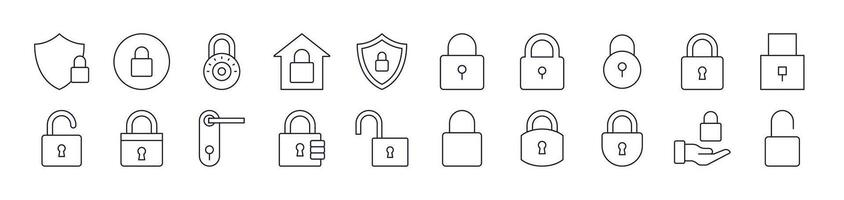 Pack of Line Icons of Lock. Editable Stroke. Minimalistic Linear Pictogram for Design of Cards, Apps, Banners, Posts vector