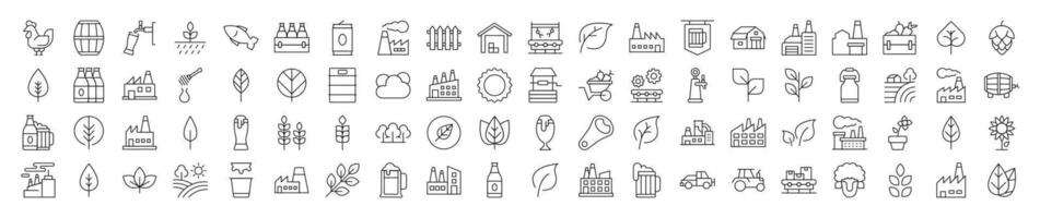 Agriculture Related Bundle of Thin Icons. Contains Icons of Tractor, Plantation, Harvest. Editable Stroke. Suitable for Web Sites, Books, Cards, Apps vector