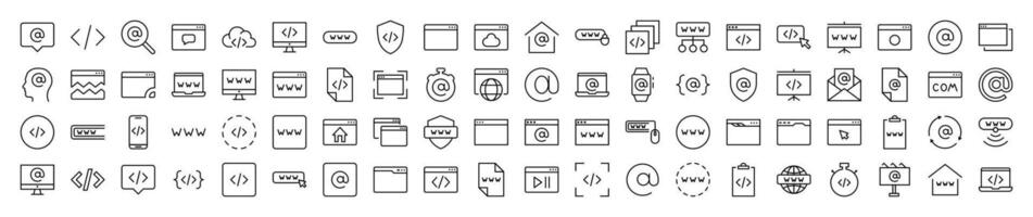 Web Page, Design, Programming Outline Picture Collection. Editable Stroke. Perfect for Infographics, Articles, Books, Flyers, Banners vector