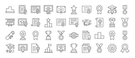 Award and Diploma Line Icon Pack. Editable Stroke. Minimalistic Linear Pictogram for Design of Cards, Apps, Banners, Posts vector