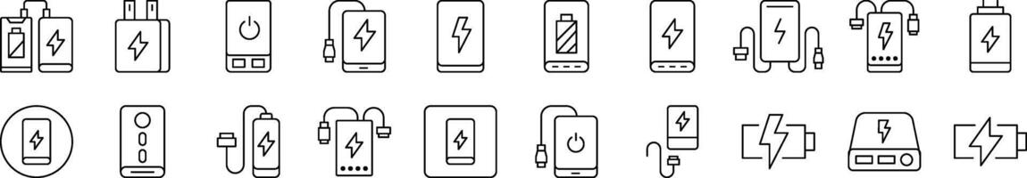 Energy, Charger, Battery Line Icon Set. Editable Stroke. Minimalistic Linear Pictogram for Design of Cards, Apps, Banners, Posts vector