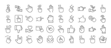 Collection of Line Icons of Gesture, Hand, Cursor. Editable Stroke. Minimalistic Linear Pictogram for Design of Cards, Apps, Banners, Posts vector